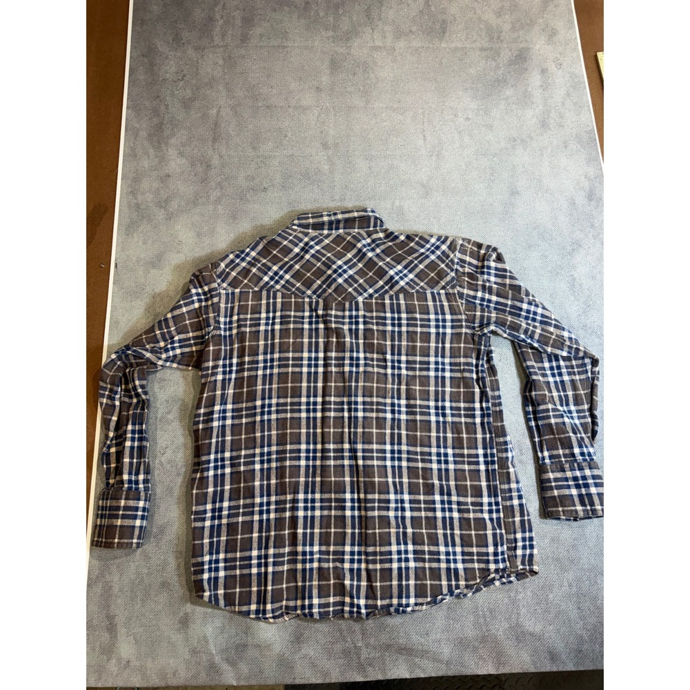 RedHead Mens Western Pearl Snap Flannel Shirt Brown Blue Plaid Large Long Sleeve - Picture 2 of 6